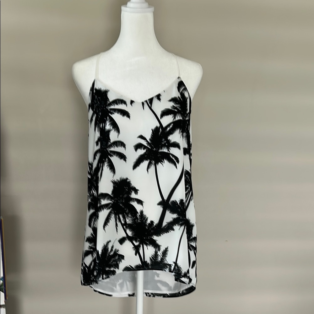 Black and White Camisole with Palm Print